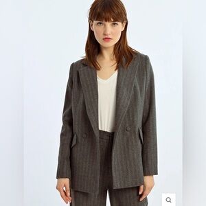Lili Sidonio gray wool blend blazer stripe detail classic workwear office sz S?